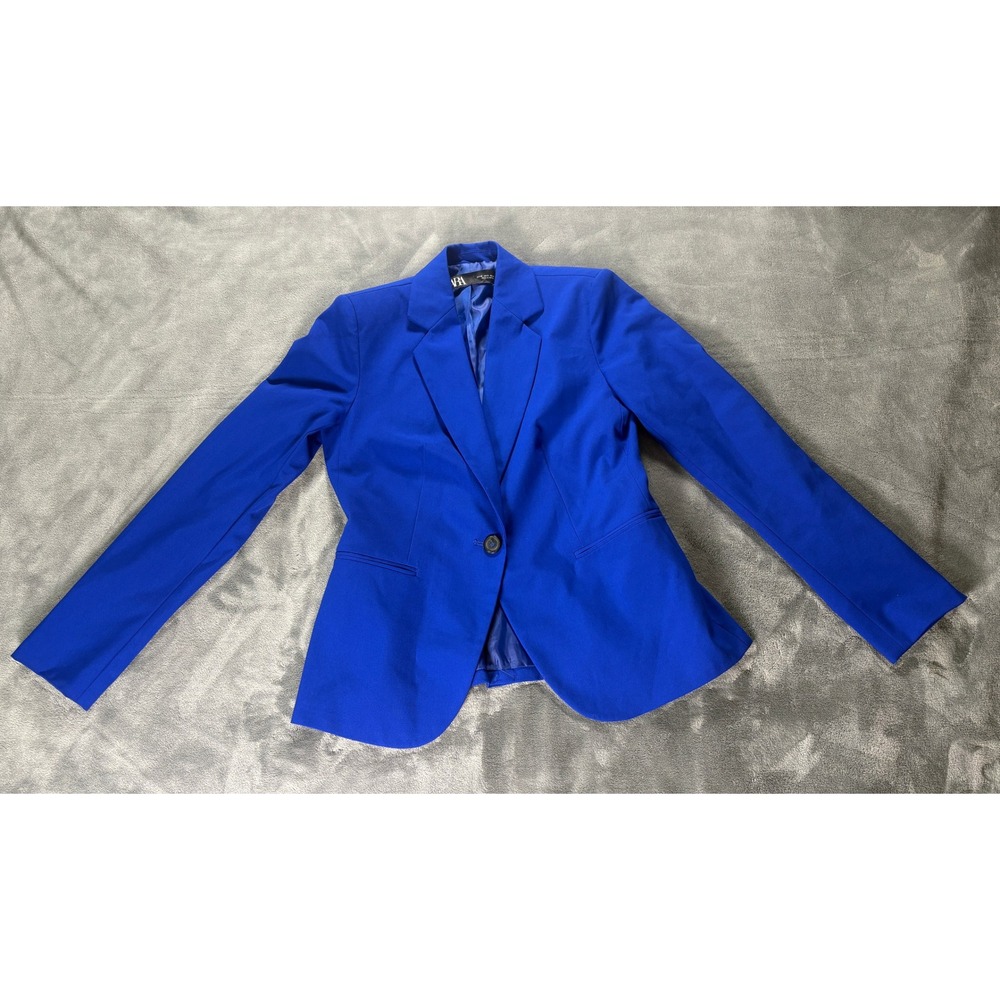 Zara Womens Single Button Tailored Blazer Size 6 Royal Blue Cobalt Structured